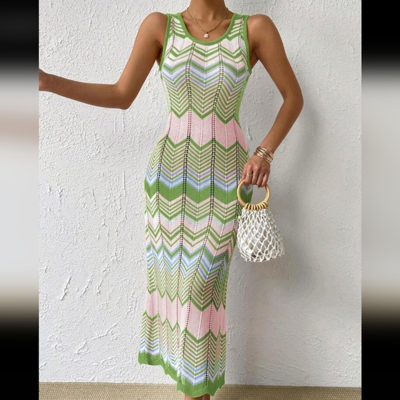 . Dresses & Skirts - Pattern Pointelle Knit Sweater Dress